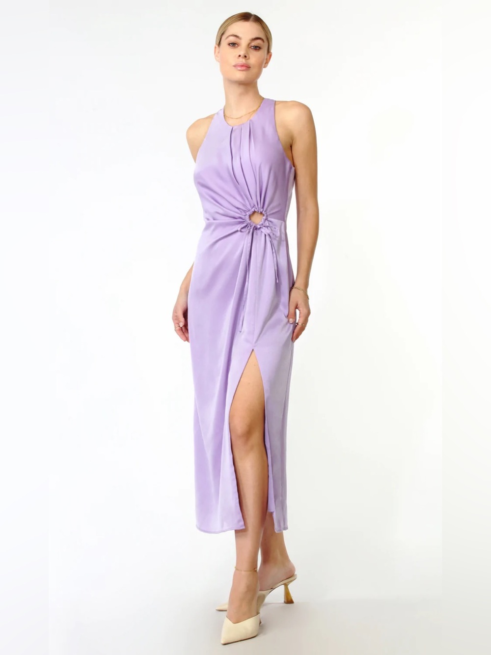 NWT Greylin Fiona Satin O-Ring Midi Dress Lavender Size XL